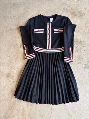 maje pleated dress with contrasting stripes Striped patchwork dress Blue For Women
